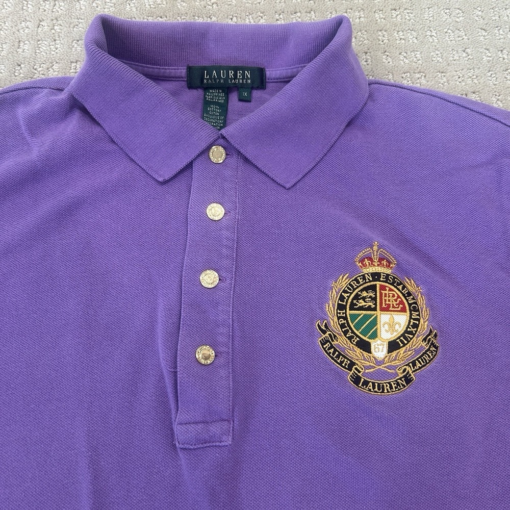 Ralph Lauren Women's Size XL Purple Polo Shirt Green Label Logo Button-Up - Picture 3 of 6